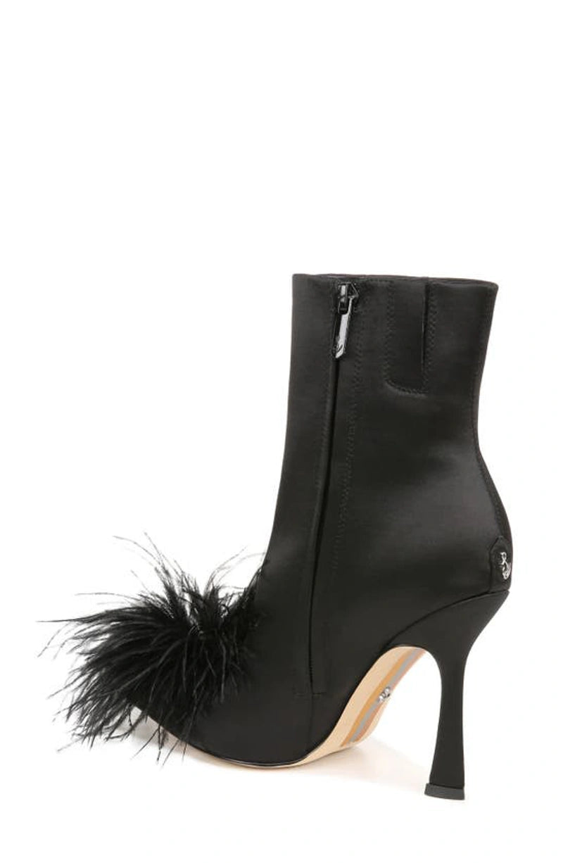 Sam Edelman Ency Bootie Black Pointed Toe Heel with Feathers Hoity Toity Boutique
