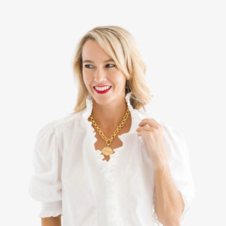 Susan Shaw gold tiger pendant necklace with textured chain front product view