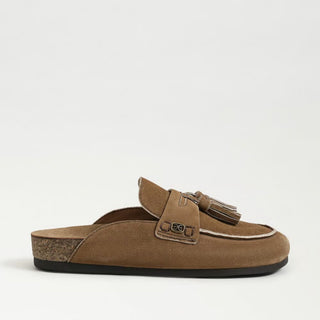 Sam Edelman Astrid suede mule Terra Toffee brown slip-on flat with tassel detail side view