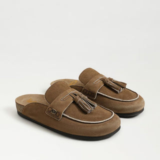 Sam Edelman Astrid suede mule in Terra Toffee brown with tassel detail slip-on flat side view