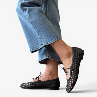 Sam Edelman Marcie black woven ballet flat with ankle ties