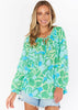 Long sleeve oversized Margo tunic. Wear on or off shoulder. Stunning hues of blues and greens.