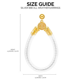 BudhaGirl Silver Bibi All Weather teardrop earrings with gold accents and silver beaded detail size guide.