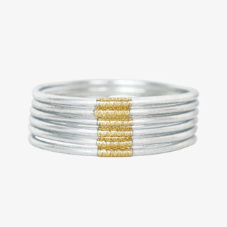 BudhaGirl All Weather Bangles in silver with gold accent details for everyday bracelet stacks front view