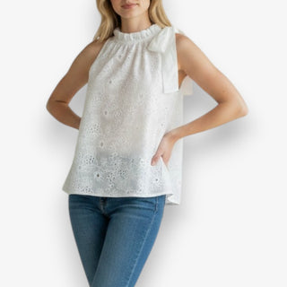 Sleeveless White Eyelet Top