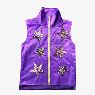 Purple vest with star patterns on a white background