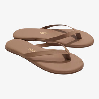 brown leather flip flop sandal minimalist strap design angled view