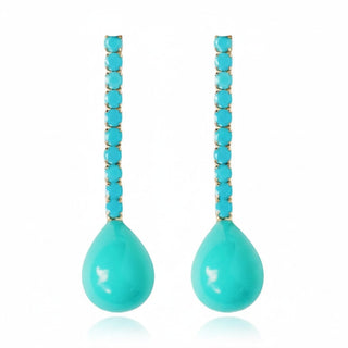 Turquoise Swingy Earrings featuring turquoise teardrop stones and crystal-lined drop bars, front view on white background.