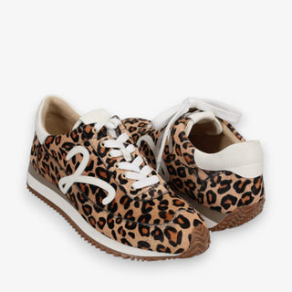 Queen sneaker in leopard haircalf with white laces and Vaneli’s ultra-cushioned footbed for bold, comfy, sporty-chic style.