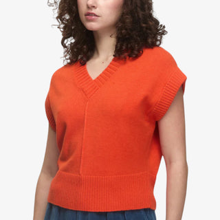 Kerisma Gwyneth Vest in bright Orange Flambé with V-neck and ribbed trim, sleeveless knit perfect for layering.