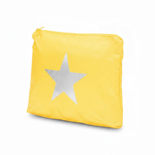 Yellow star Tyvek cosmetic bag with silver star angled product view