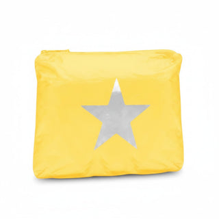 Yellow star Tyvek cosmetic bag with silver metallic star front product view
