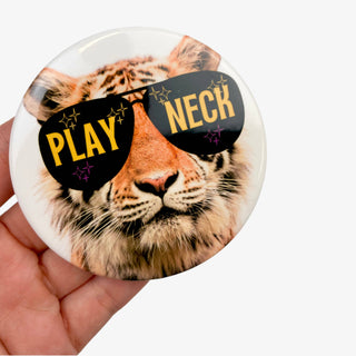 Starry Eyed Tiger Button with “Play Neck” sunglasses LSU gameday accessory