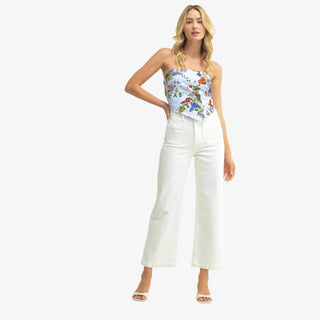 Off white wide leg jeans with sailor patch pockets high rise cropped denim pants for women