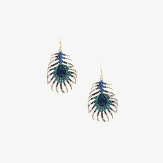 Sidra peacock crystal drop earrings with multicolor stones and blue teardrop center