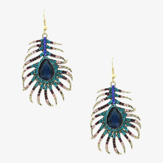 Sidra peacock crystal drop earrings with multicolor stones and blue teardrop center