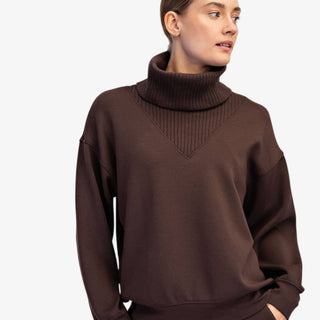 Modal Espresso Luxe Turtleneck in rich brown with ribbed neckline and relaxed fit