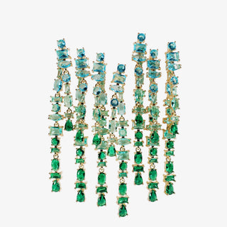 blue green ombre crystal drop earrings statement long dangle front view