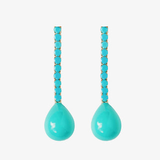 turquoise long drop earrings teardrop stone with crystal bar statement front view