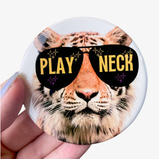 Starry Eyed Tiger Button with “Play Neck” sunglasses LSU gameday accessory