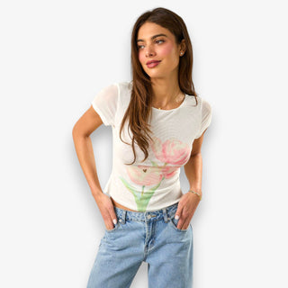 Flower Graphic Mesh Top