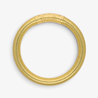 BuDhaGirl Aura Tzubbie All Weather Bangle in warm gold with Serenity Prayer bead, single gold bracelet product view
