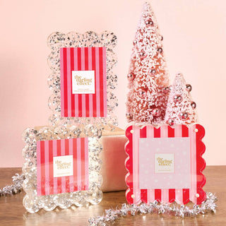 Peppermint Stripes Acrylic Frame with red scalloped edges and clear acrylic stripes