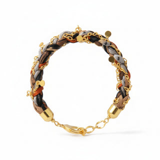 Catherine Page Confetti braided fabric bracelet with neutral tones, gold loop chains, and dangle accents