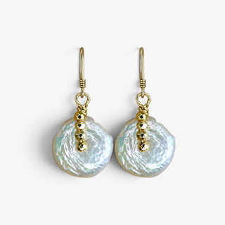 Catherine Page Halfsies Pearl earrings with round white pearl drops and faceted gold bead accents