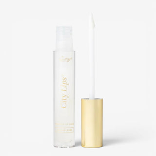 City Lips Plumping Lip Gloss in Clear with applicator wand for glossy hydrated fuller-looking lips, open product view