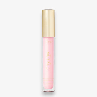 City Lips plumping lip gloss sheer pink shimmer tube for soft glossy lips front view