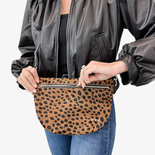 Hair on hide Westlyn bum bag with cheetah print and adjustable crossbody strap
