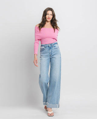 High Rise Cuff Baggy Jeans