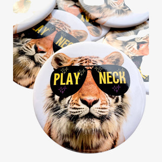 Starry Eyed Tiger Button with “Play Neck” sunglasses LSU gameday accessory