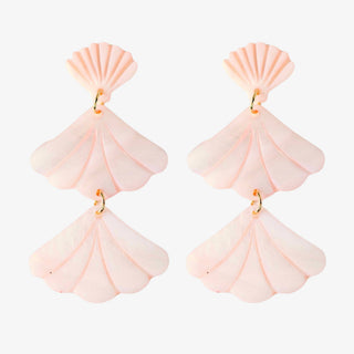 Pink shell drop earrings lightweight mermaid style tiered design front view