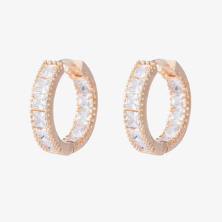 Anna Crystal Earrings in gold with CZ stones, small hoop huggie design with polished finish for timeless sparkle.