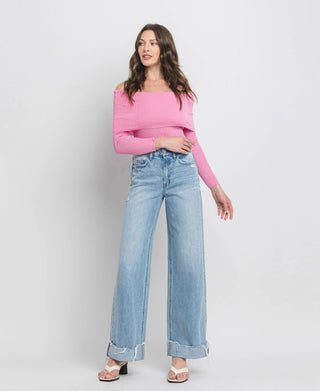 High Rise Cuff Baggy Jeans