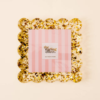 Decorative gold confetti acrylic square frame.