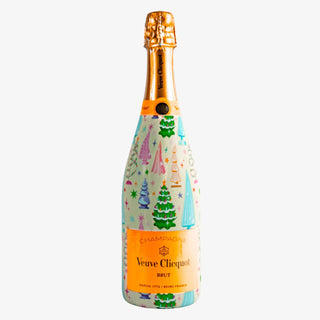 Veuve Clicquot champagne bottle with colorful label on a white background