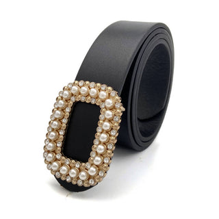 Rhinestone Pearl Belt Black