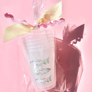 Kissy fish reusable plastic cup set coastal design clear cup front view