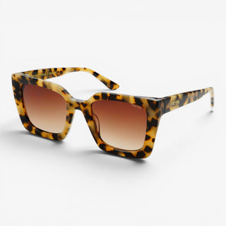 Milky tortoise square sunglasses with brown gradient lenses angled product view