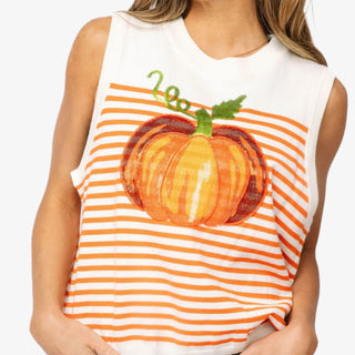 Queen of Sparkles Ivory & Orange Striped Pumpkin Knit Tank