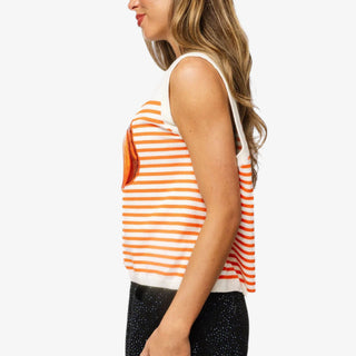 Queen of Sparkles Ivory & Orange Striped Pumpkin Knit Tank
