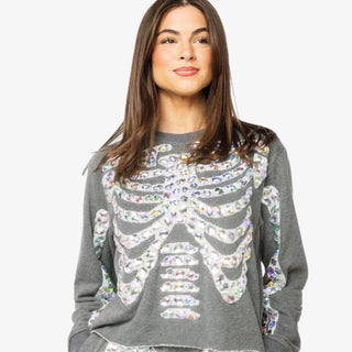 Queen of Sparkles Charcoal Jeweled Iridescent Skeleton Sweatshirt