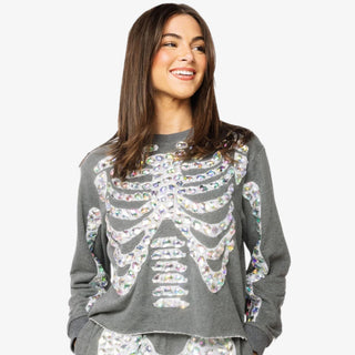 Queen of Sparkles Charcoal Jeweled Iridescent Skeleton Sweatshirt