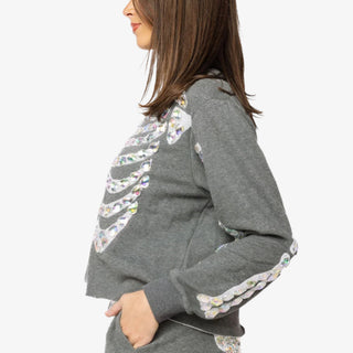 Queen of Sparkles Charcoal Jeweled Iridescent Skeleton Sweatshirt