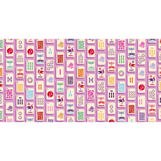 Mahjong acrylic tray insert with colorful pink and purple mahjong tile pattern, interchangeable design close-up