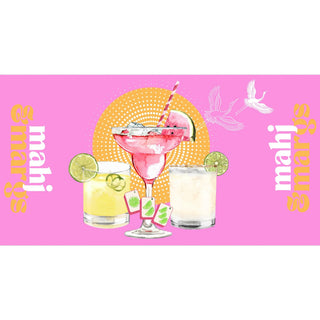 Mahjong acrylic tray insert with pink Mahj & Margs cocktail design, interchangeable game night design close-up