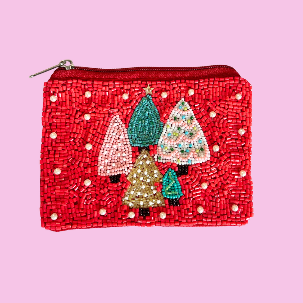 Christmas Trees Beaded Pouch